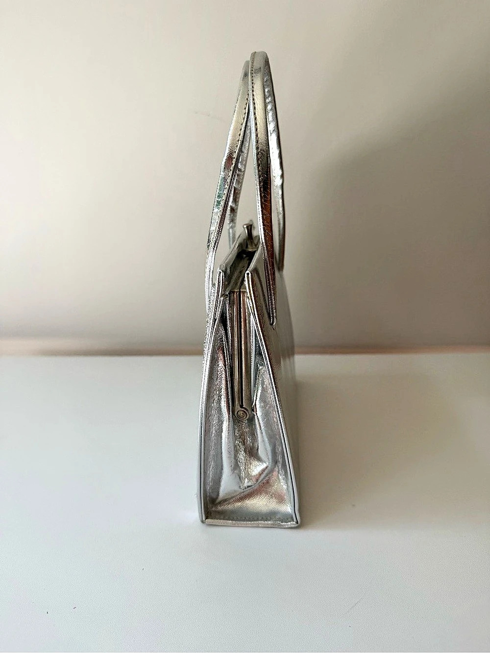 Metallic Silver Structured mini Tote - Picture 3 of 5